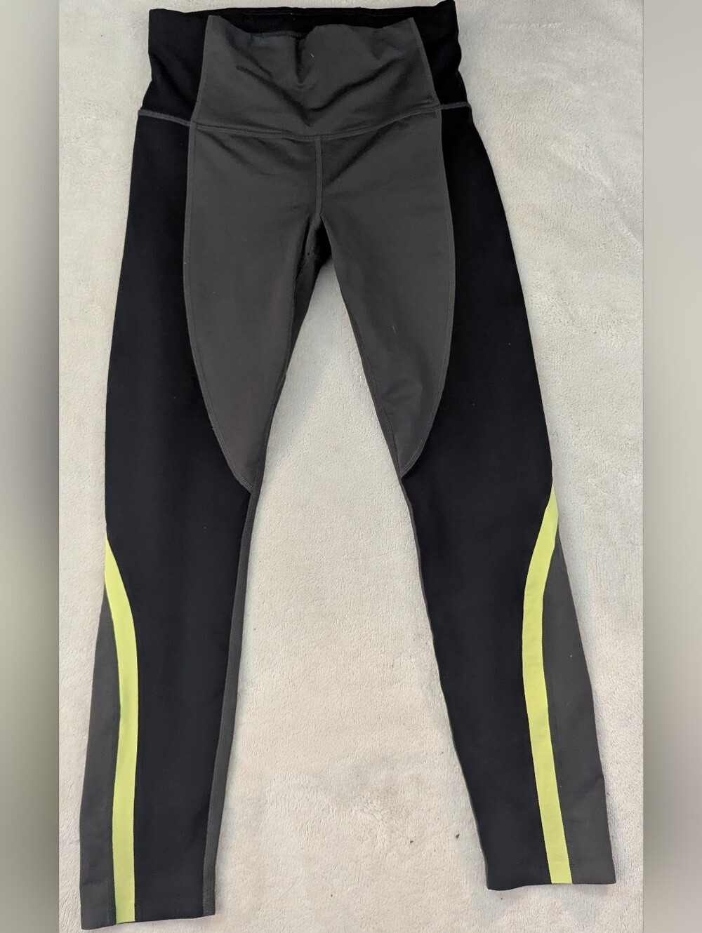 Athleta Spar Colorblock Size XSP Tight Arbor Olive Neon Stripe Gym Run Yoga